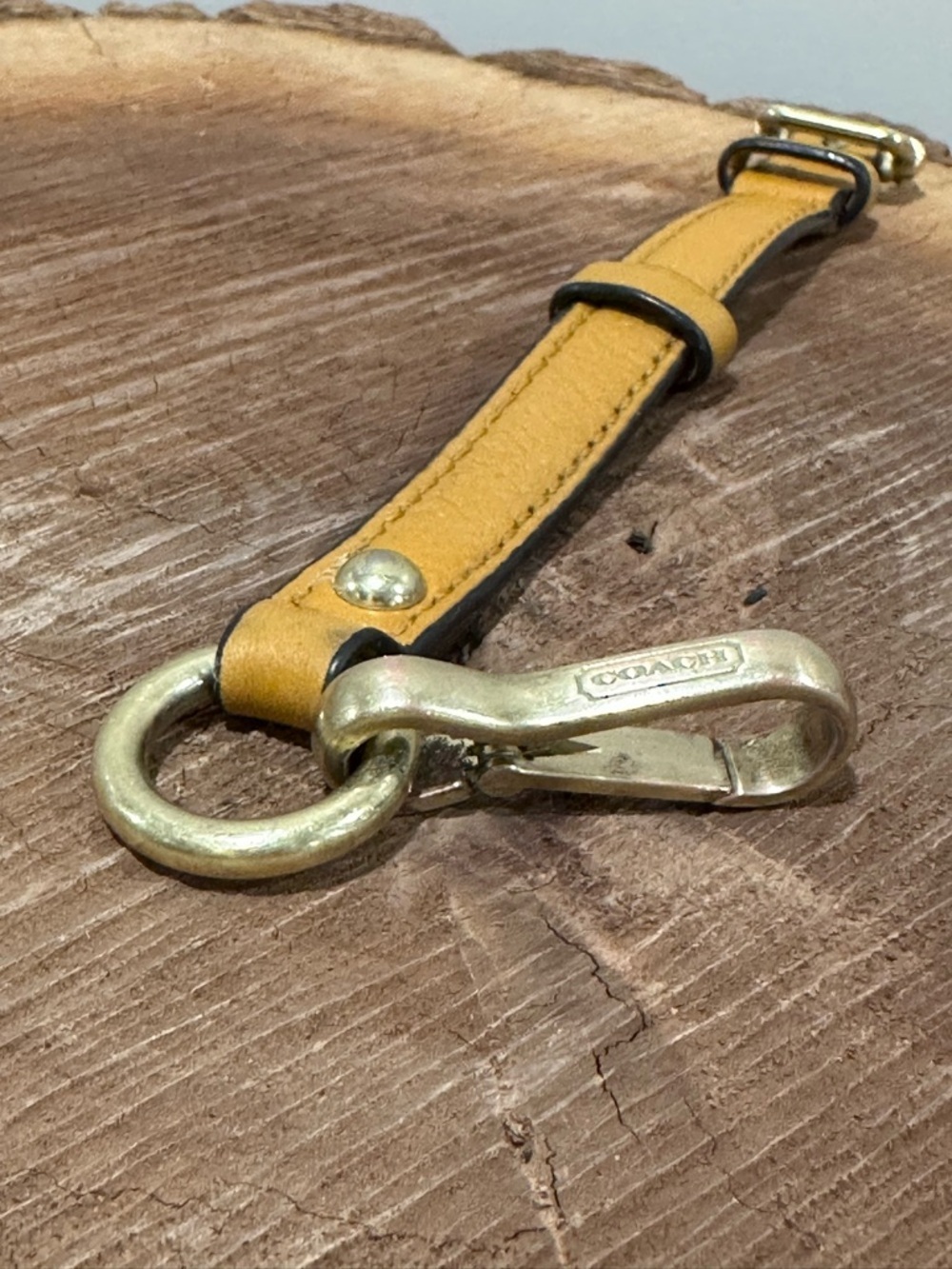 Coach Brass Snap Hook Key Fob with Yellow-Tan Leather